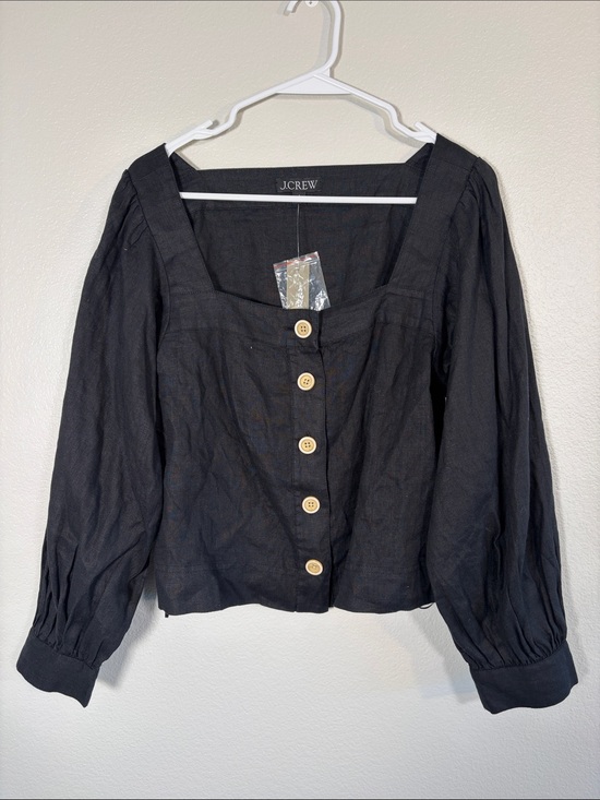 J. Crew Tops - NWT J Crew Linen Black Square Neck Button Front Long Sleeve - S